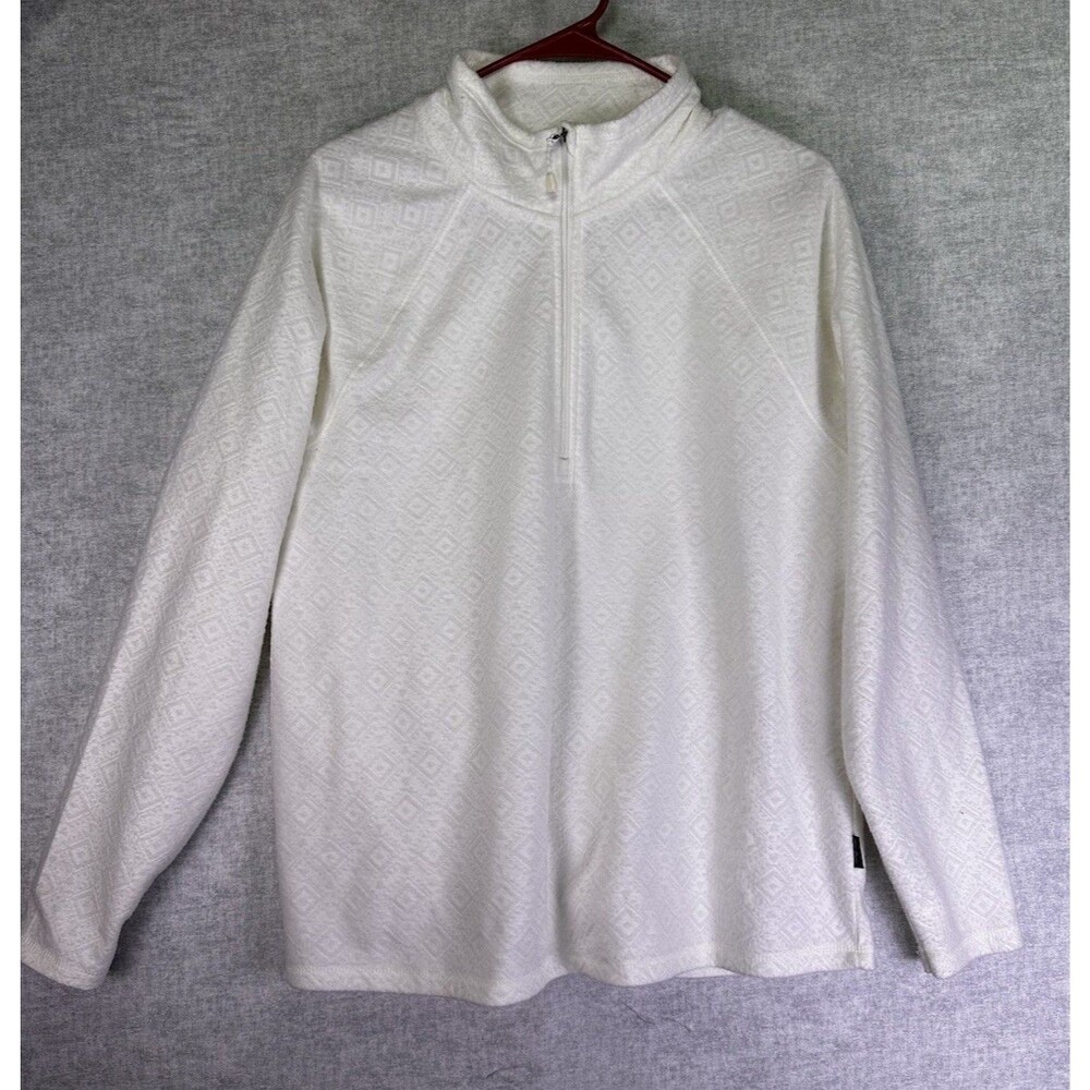 Eddie Bauer Sweater Womens Large Ivory 1/4 Zip Fleece Top Outdoors Comfort